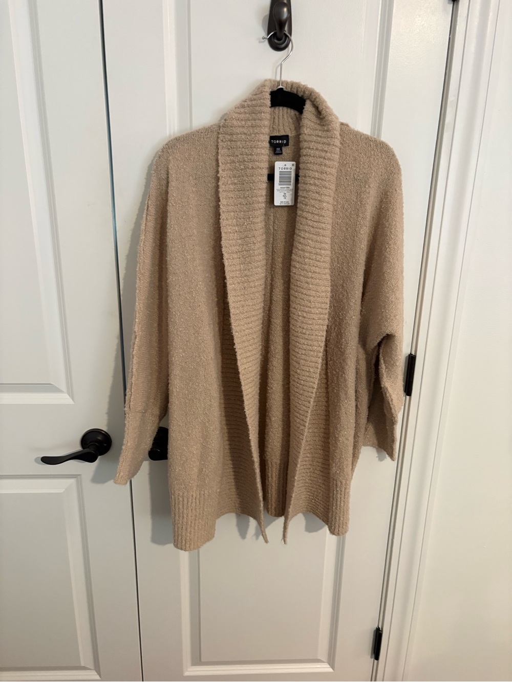 Torrid Taupe Cream Open-Front Ribbed Shawl Cardigan